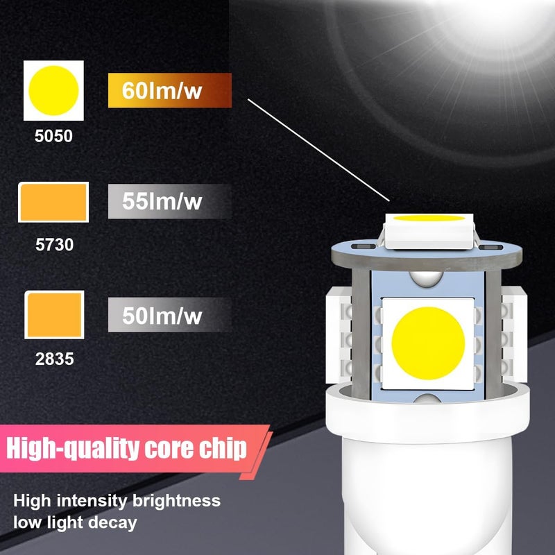 ZIMISI 194 LED Light Bulbs, 5SMD 5050 Chips Tag Lights, 12V 6000K White Wedge Base Bulb, 168 T10 2825 LED Replacement Bulbs for Car Interior Dome Map Door Courtesy License Plate Lights Lamp (4PCS) - Image 4